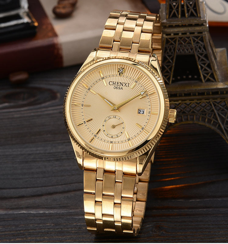 Gold Rhinestone Men's Watch