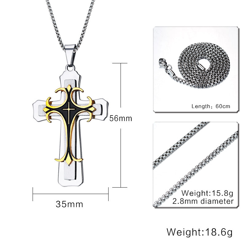 Men's Stainless Steel Fleur-de-lis Cross Pendant Necklace